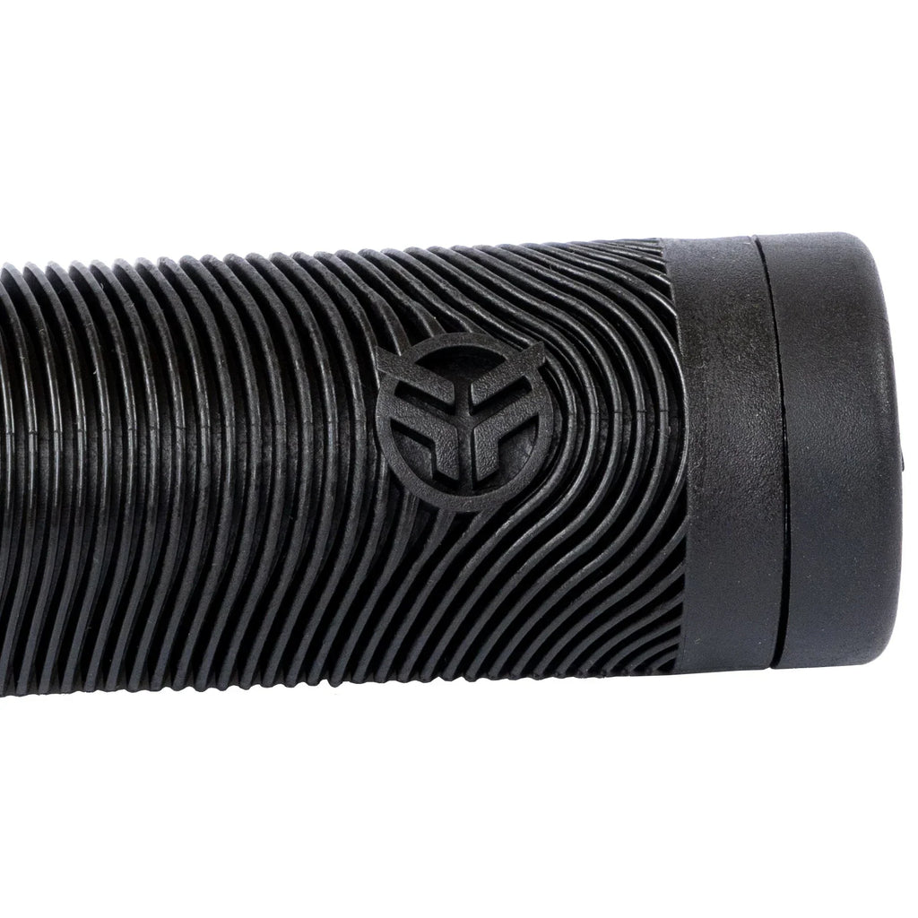 Poignée BMX noire texturée avec logo, grip antidérapant pour vélo freestyle