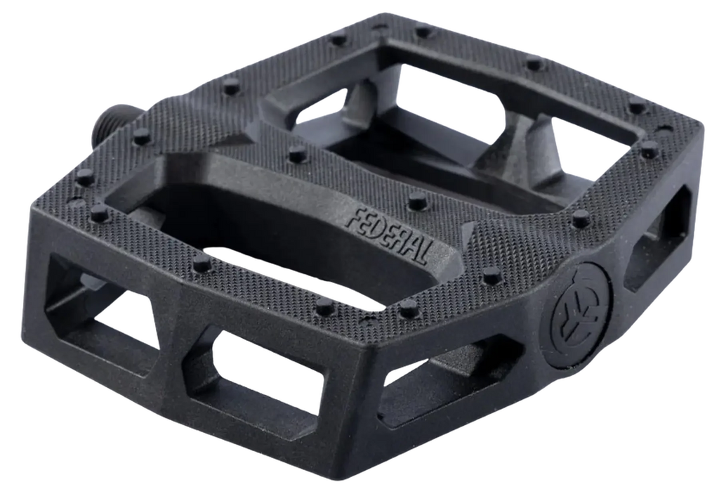 Pédale BMX noire avec grip texturé et logo FEDERAL, conçue pour performance et durabilité