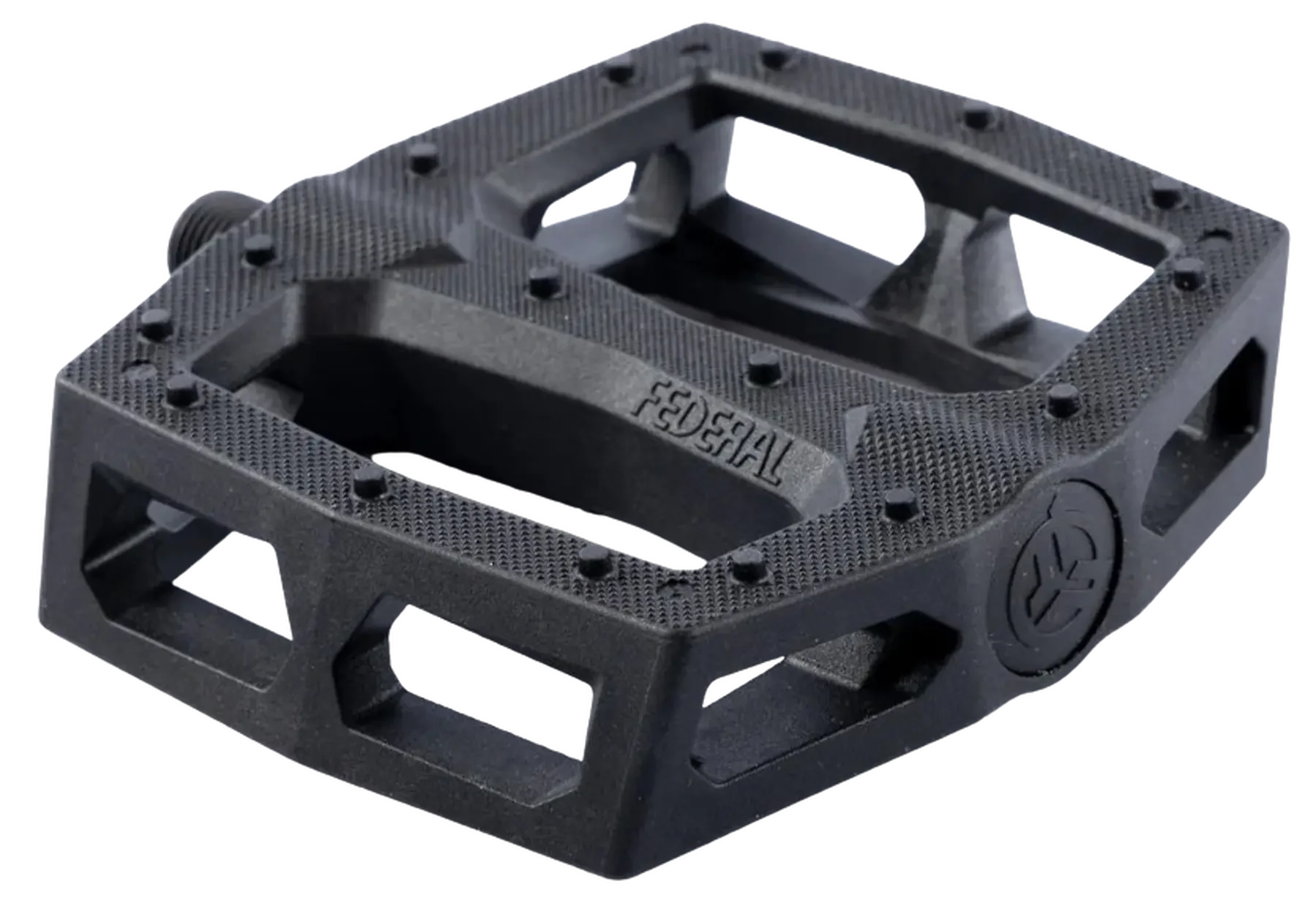 Pédale BMX noire avec grip texturé et logo FEDERAL, conçue pour performance et durabilité