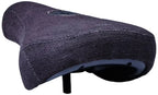 Selle BMX en tissu texturé noir avec logo discret, design ergonomique pour vélo freestyle