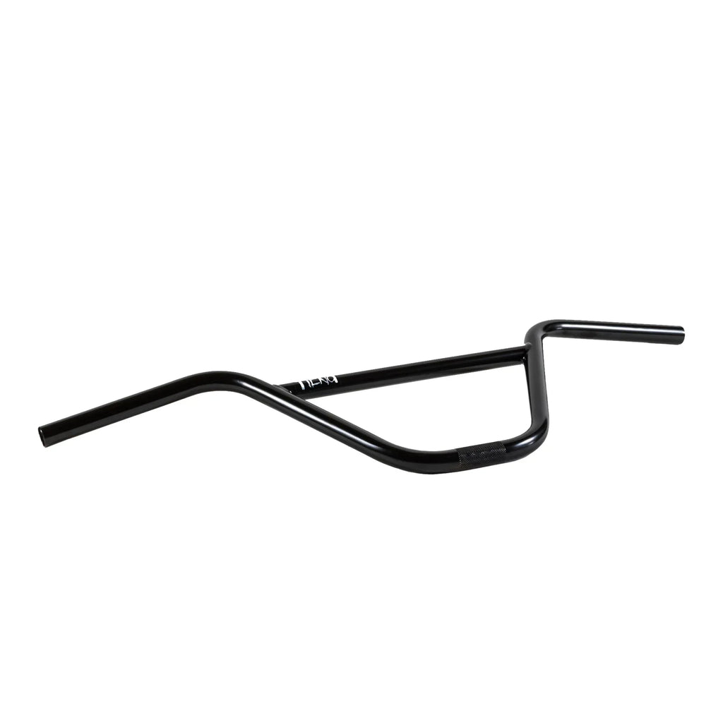 black BMX handlebar with angled design on white background