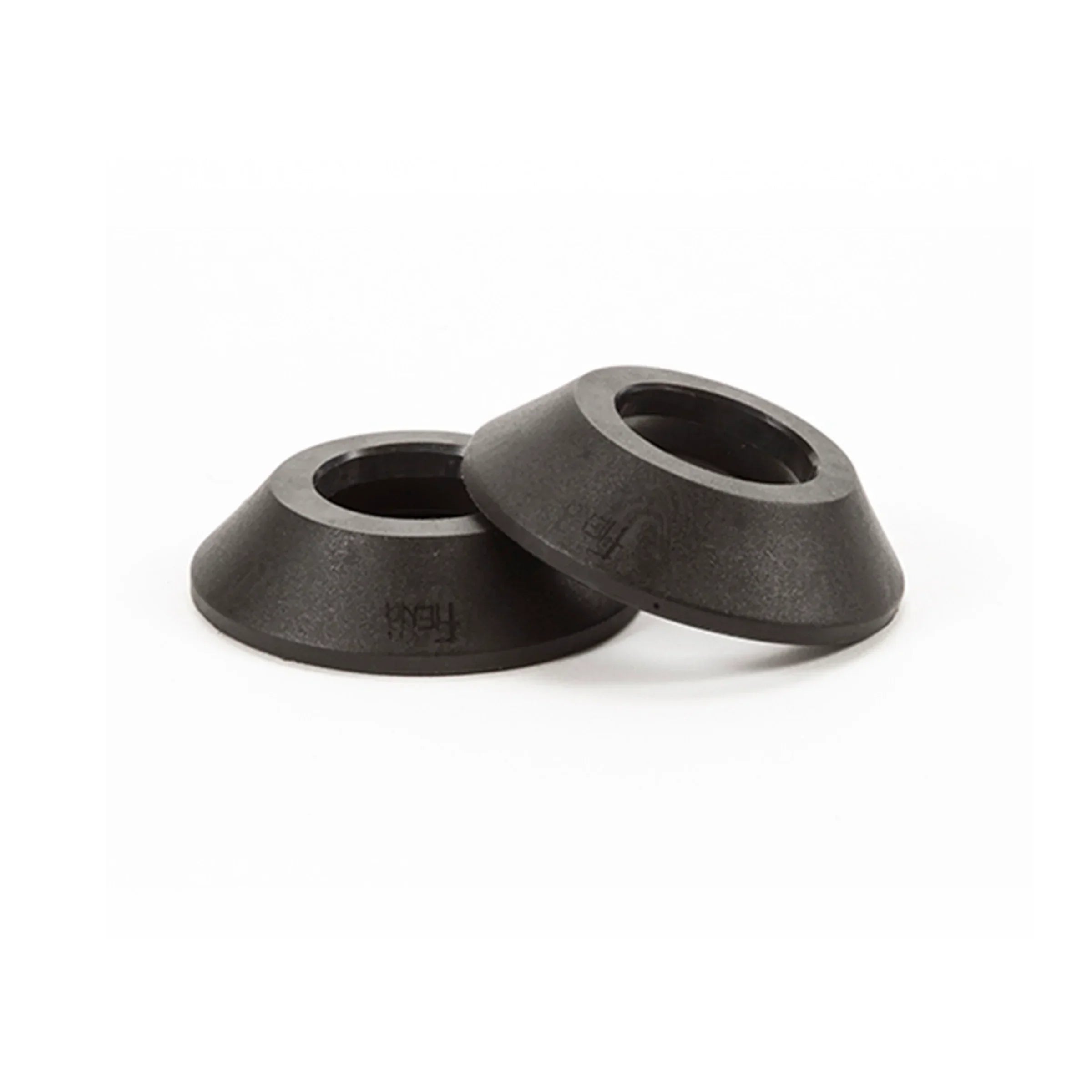 Pair of black BMX hub guards on white background