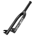 Fourche BMX noire avec logo blanc, composant vélo freestyle robuste et léger