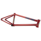 Cadre de BMX rouge avec détails graphiques et inscription KINK BMX