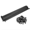 Black BMX bike spokes and nipples set on white background