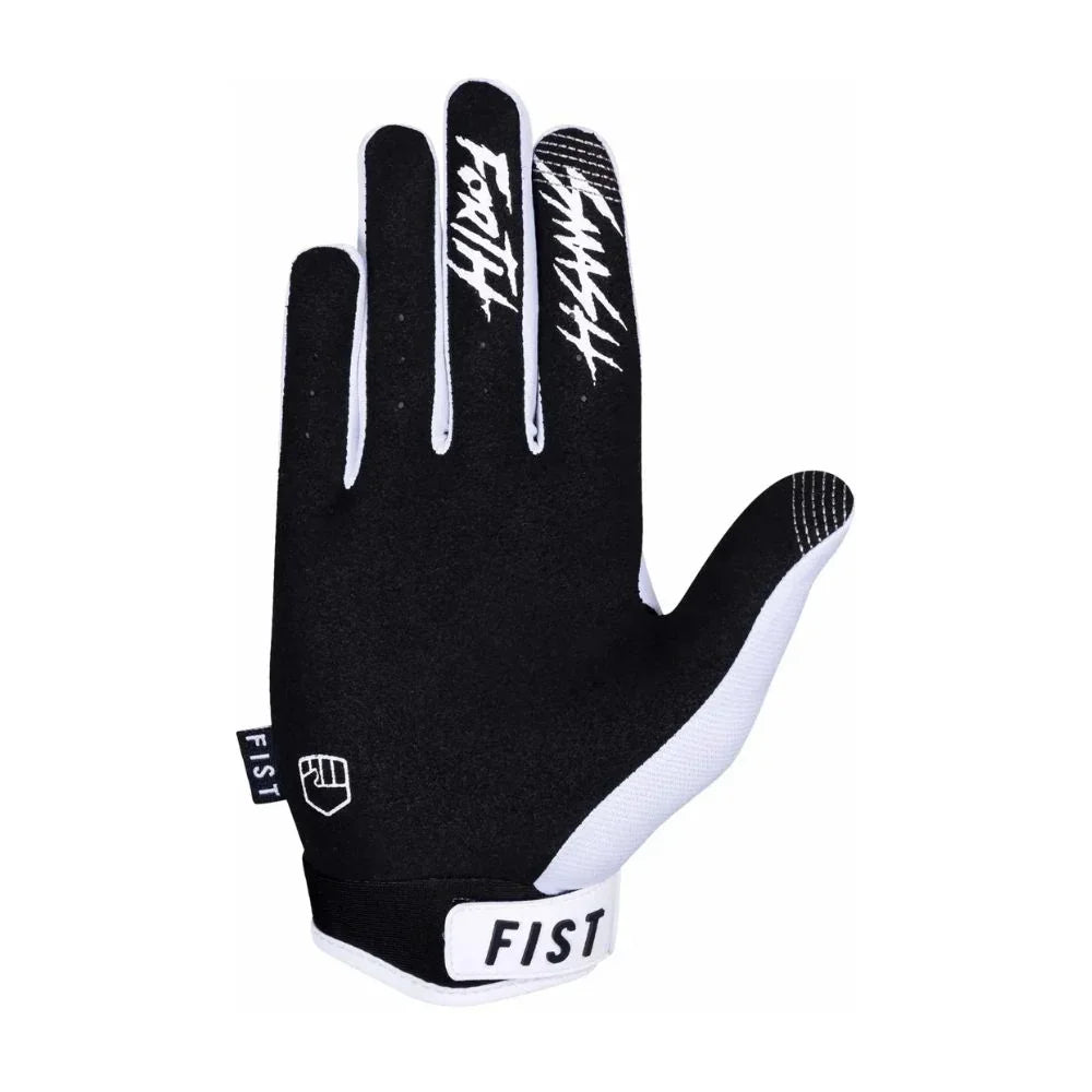Gant BMX noir et blanc FIST avec logo et design graphique, idéal pour le vélo freestyle
