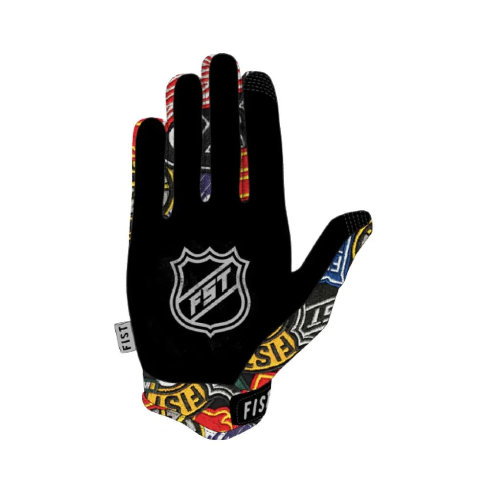 Gant de BMX noir avec logo FST et motifs colorés