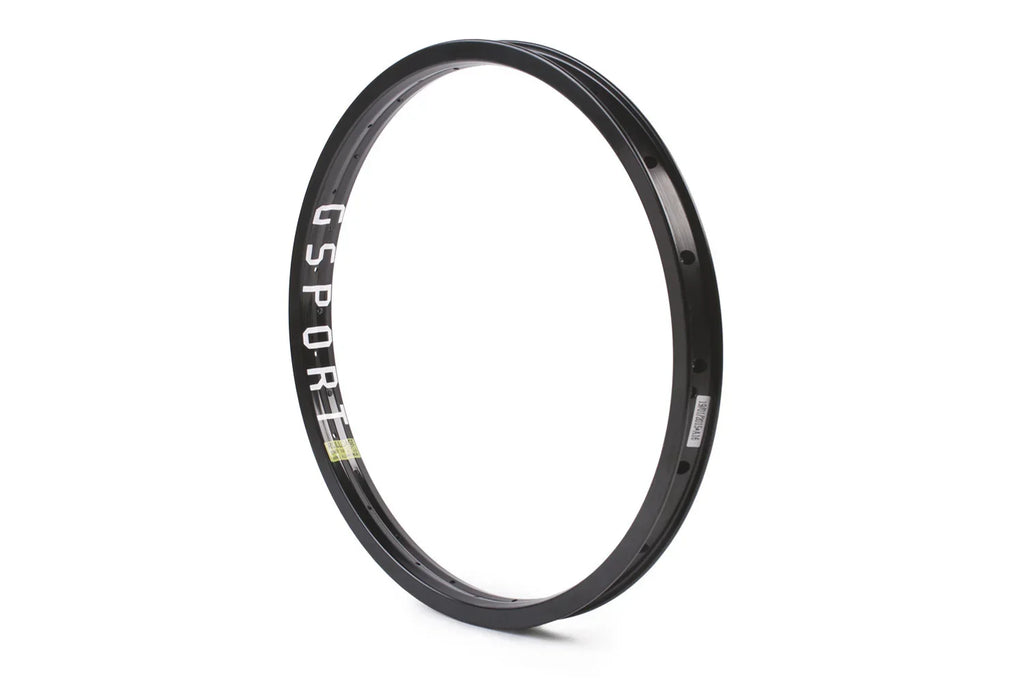Black BMX bike rim with GSPORT logo, lightweight aluminum, isolated on white background