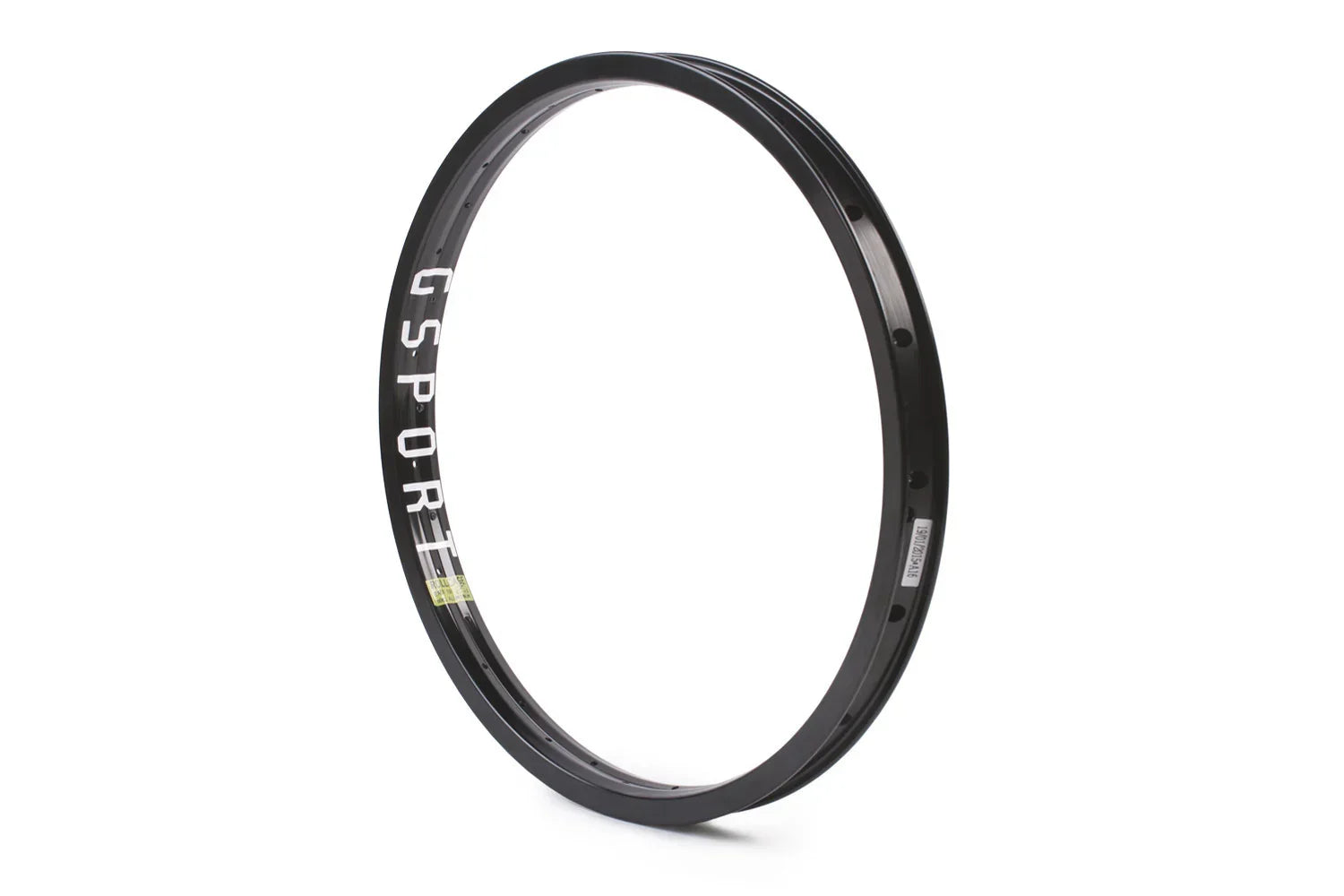 Black BMX bike rim with GSPORT logo, lightweight aluminum, isolated on white background