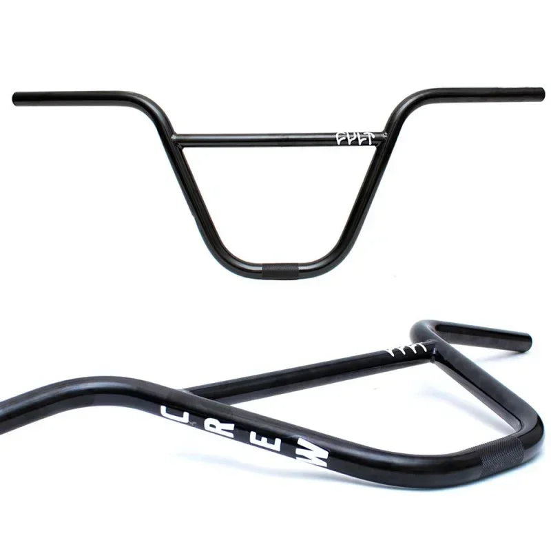 Guidon BMX noir avec logo CREW, design robuste pour freestyle et tricks