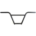 Black BMX handlebar with a four-piece design on a white background