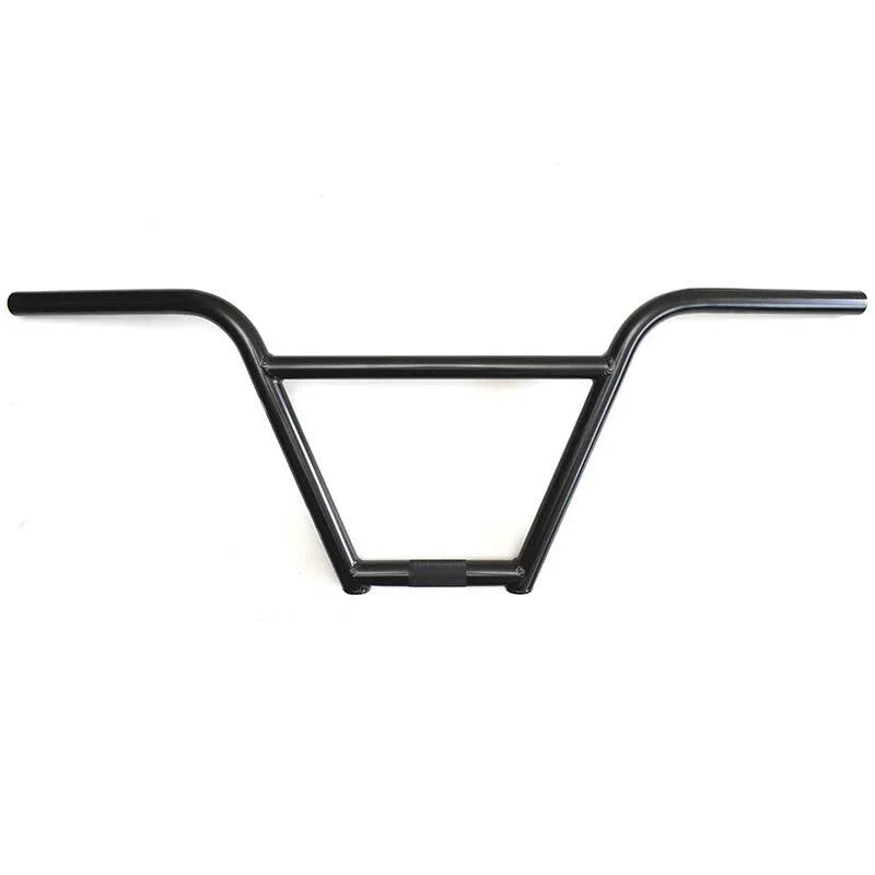 Black BMX handlebar with a four-piece design on a white background