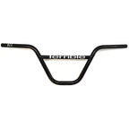 Gloss black BMX handlebar with white logo, classic style for freestyle bikes