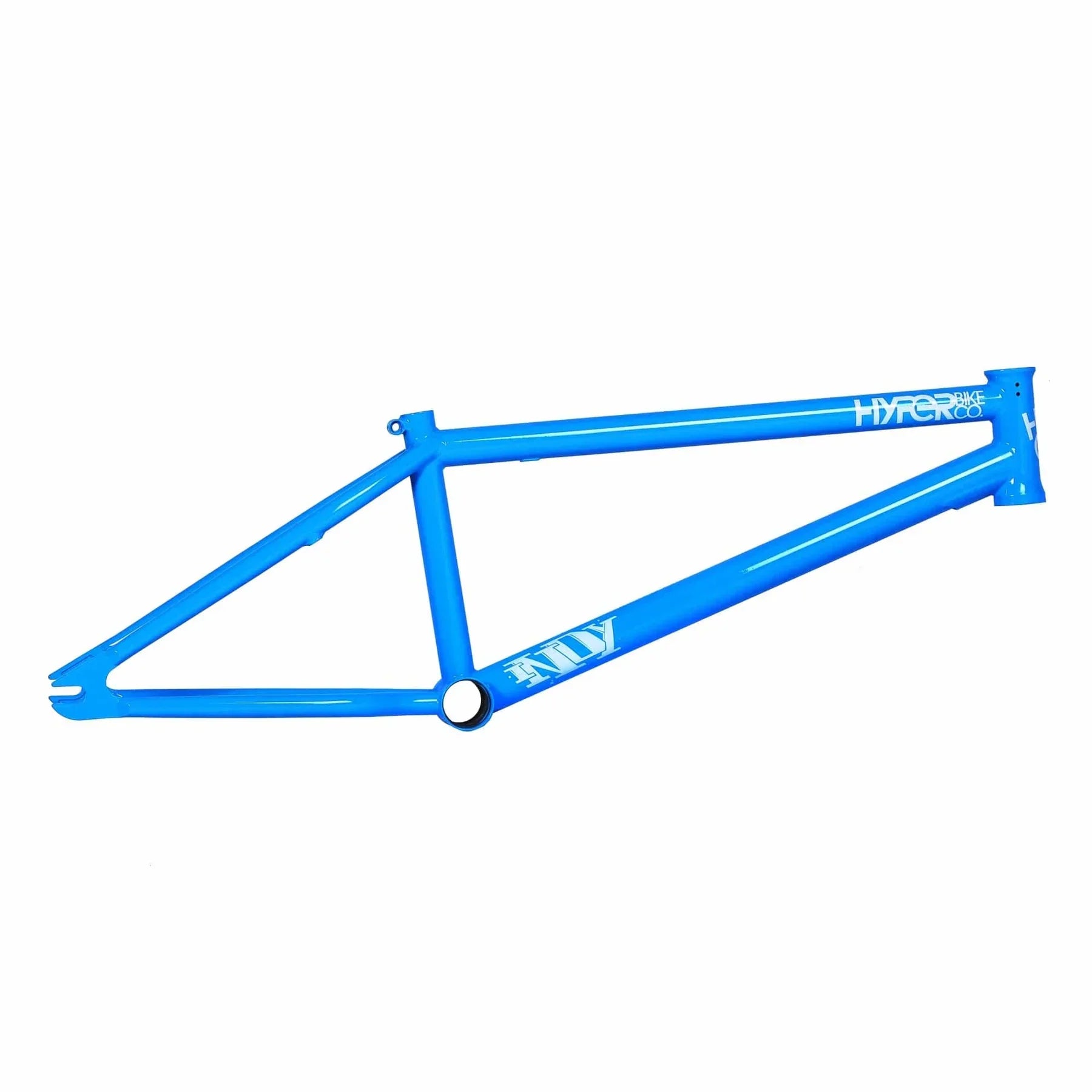 Sky blue BMX bike frame with Hyper and Indy logos, isolated on white background