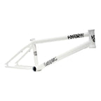 White Hyper Lunatic signature BMX bike frame with black graphics on a white background