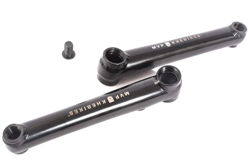 manivelles pédalier 165mm BMX MVP Khebikes noirs avec une vis de fixation.
