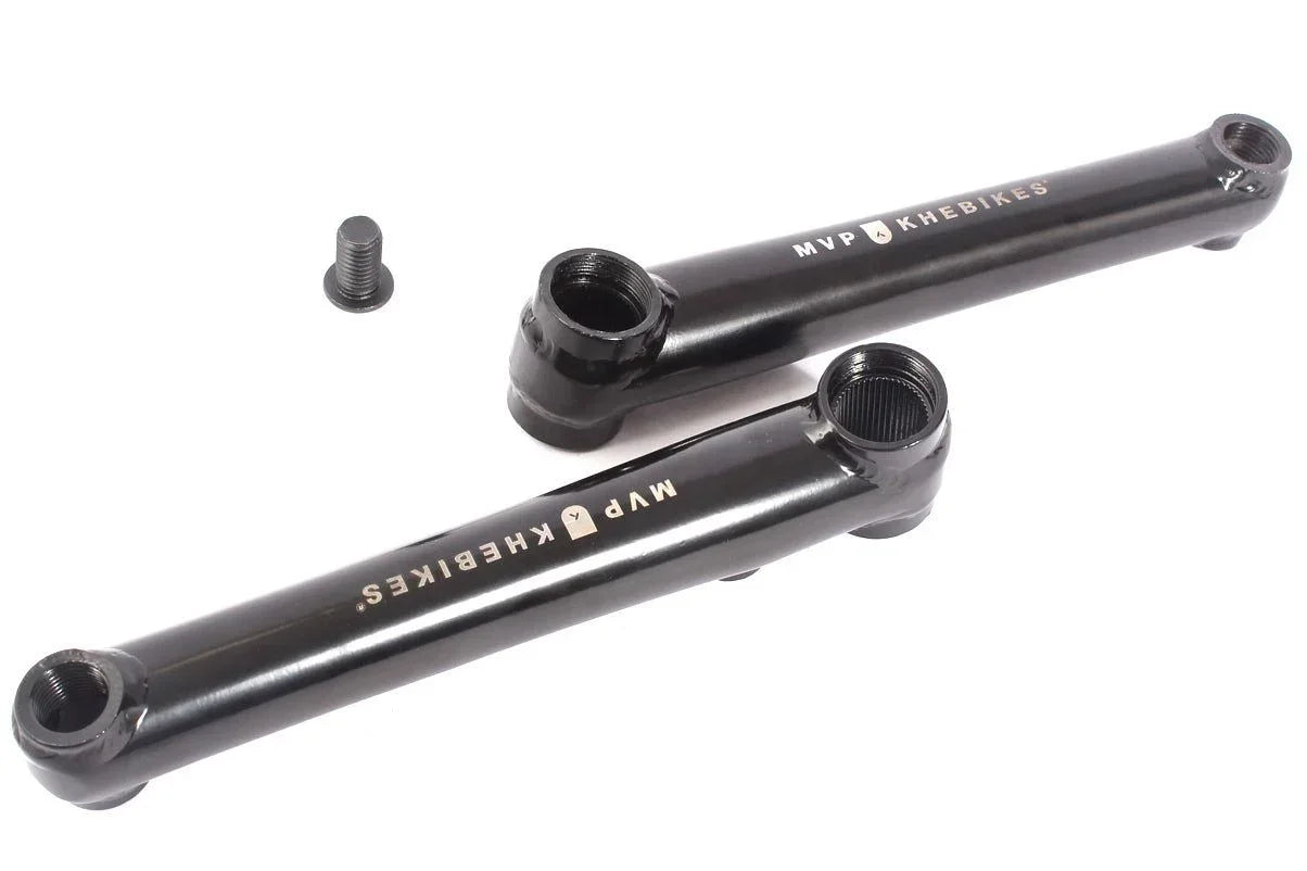 manivelles pédalier 165mm BMX MVP Khebikes noirs avec une vis de fixation.