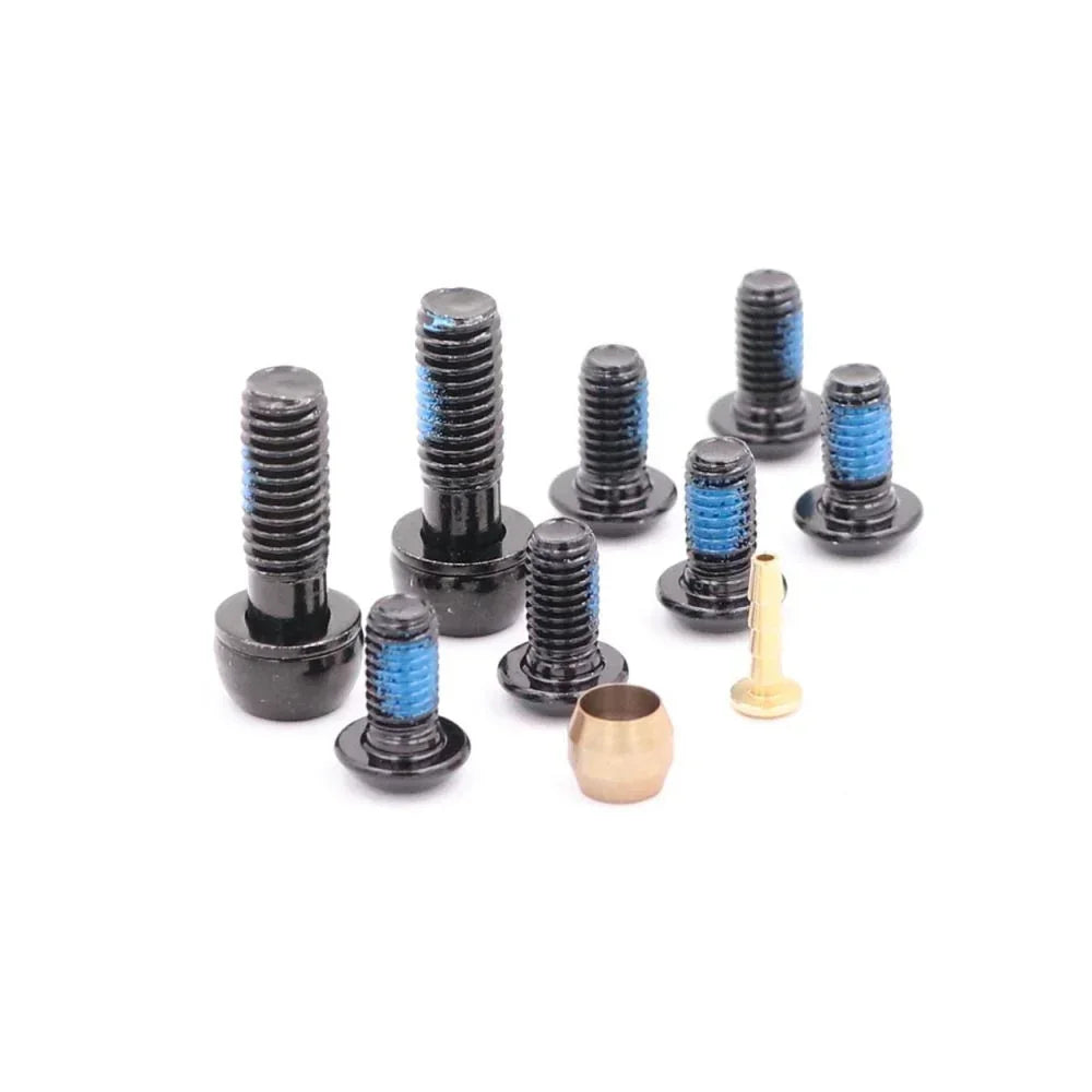 Vis noires BMX avec filetage bleu et pièces dorées pour montage de fourche ou garde-boue