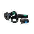 BMX crankset bolt kit with black hex bolts, washers, and colored threadlocker