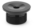 Black BMX fork cap bolt with hex socket and threaded design on white background