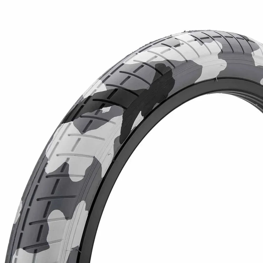20 x 2.4 BMX bike tire with urban camouflage tread and textured pattern