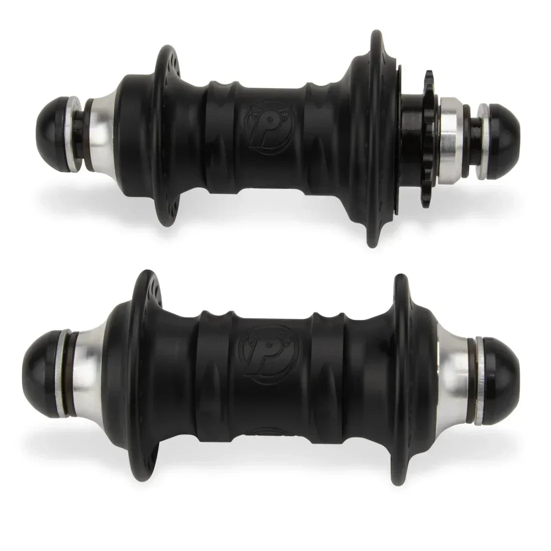 Roulements de moyeu BMX noirs avec détails métalliques, conçus pour vélos de freestyle