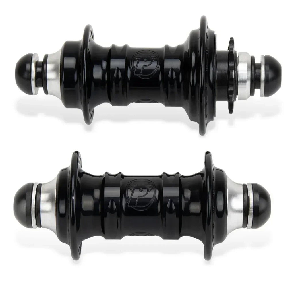 Paire de moyeux BMX noirs avec logo gravé, pièces de vélo robustes pour freestyle