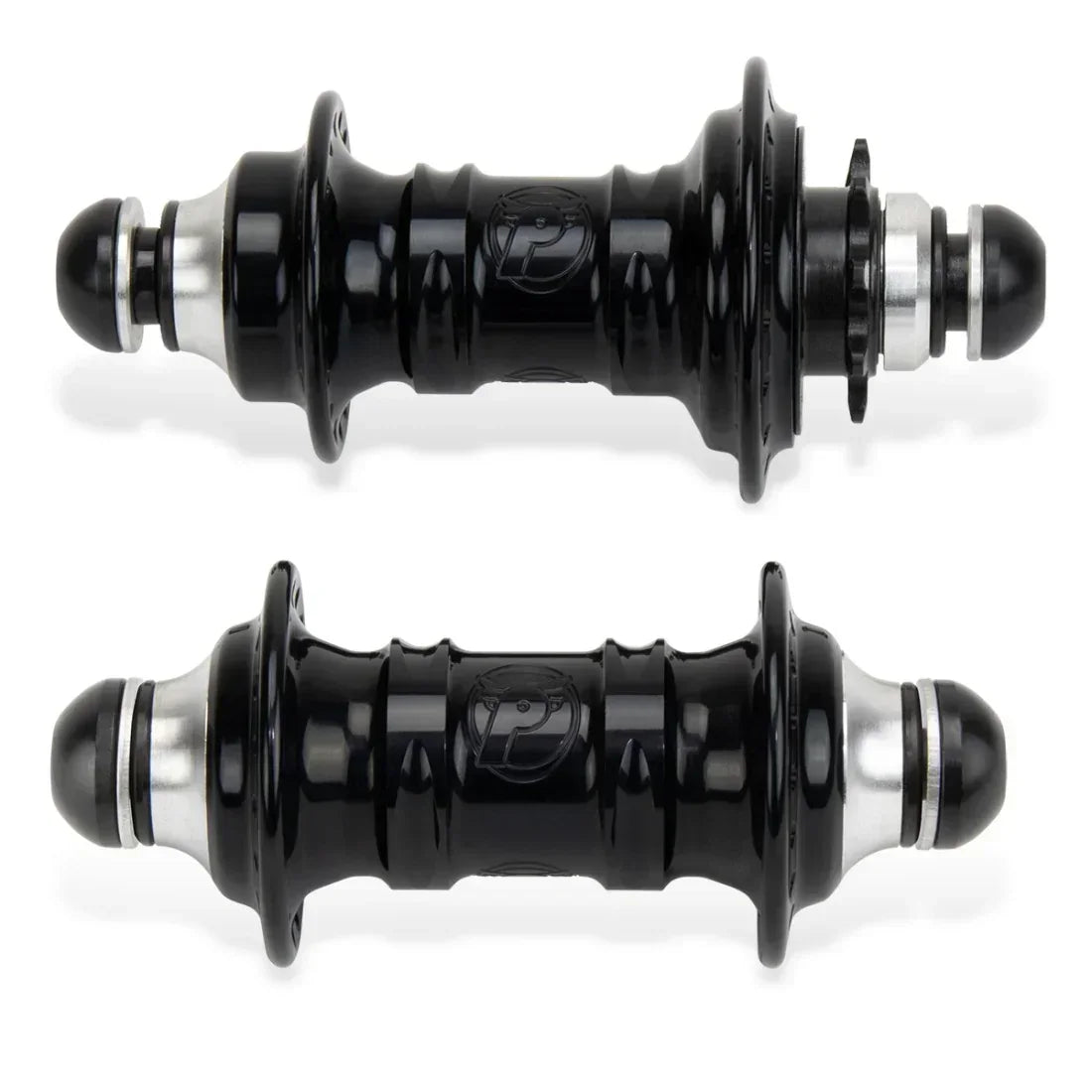 Paire de moyeux BMX noirs avec logo gravé, pièces de vélo robustes pour freestyle