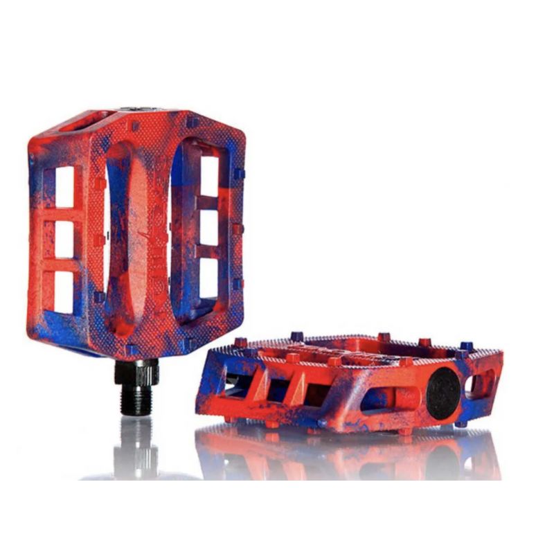 Pédales BMX Demolition Trooper coloris rouge et bleu