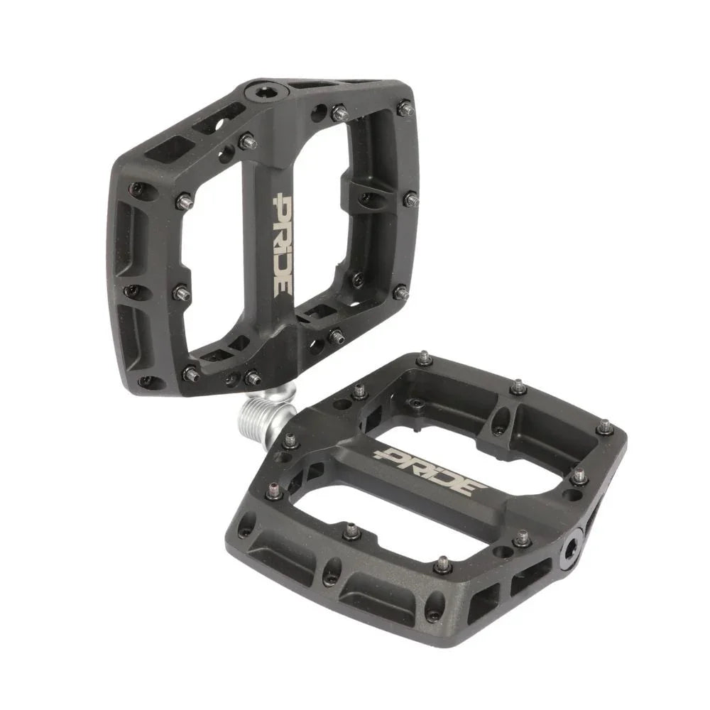 Pédales BMX noires PRIDE avec crampons, robustes et légères pour vélo de freestyle