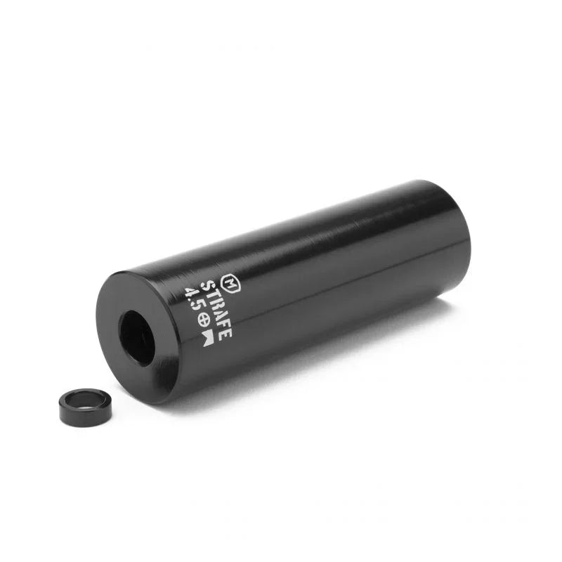 Black Mission Strafe 4.5 BMX peg with metal adapter on a white background