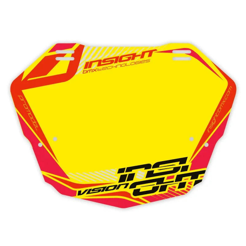 plaque à numéro BMX jaune et rouge avec logo Insight et design sportif