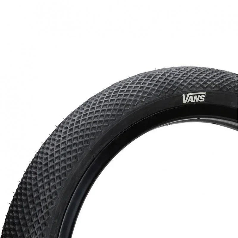 Pneu BMX Vans noir avec motif losange, idéal pour freestyle et tricks