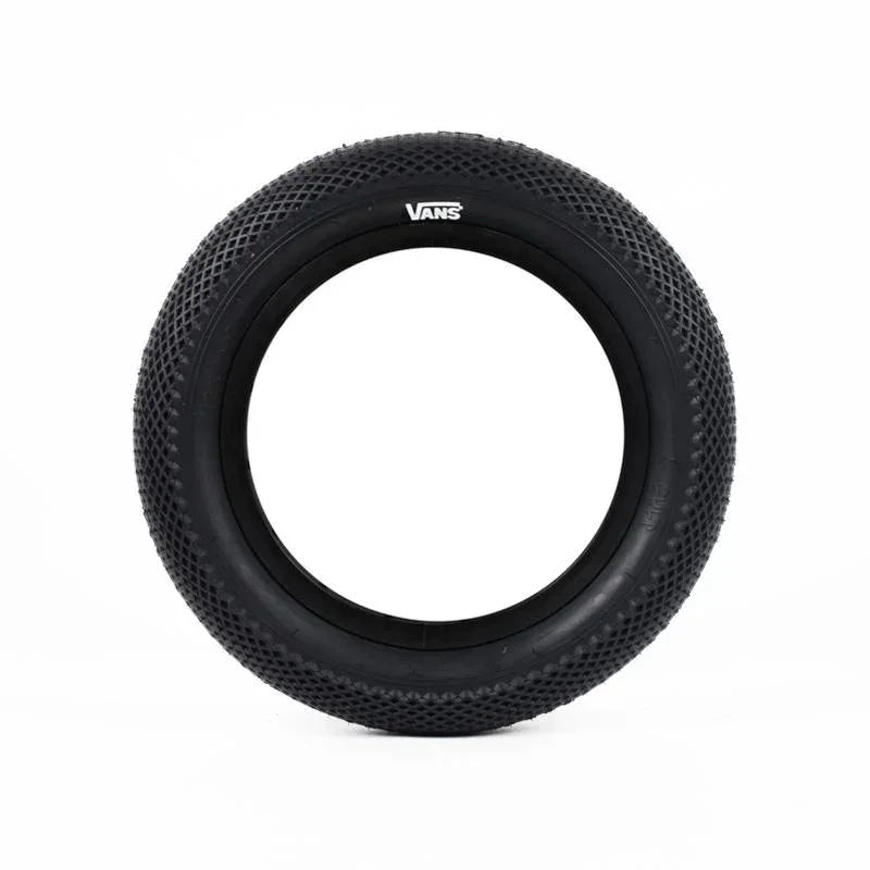 Pneu BMX Vans noir avec motif losange, idéal pour freestyle et tricks
