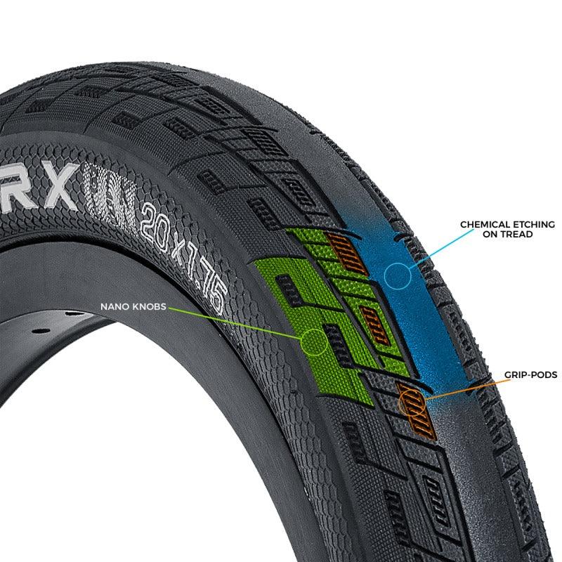 Pneu BMX 20x1.75 avec nano knobs, grip-pods et gravure chimique sur la bande de roulement
