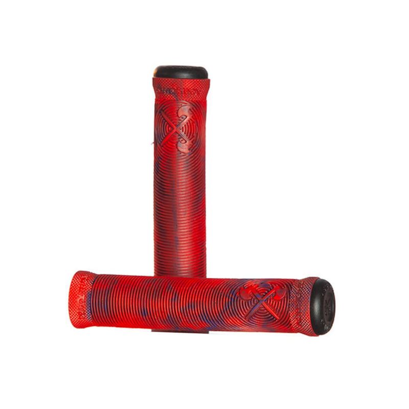 Poignées BMX Demolition Axes coloris red et blue marble, sans flange
