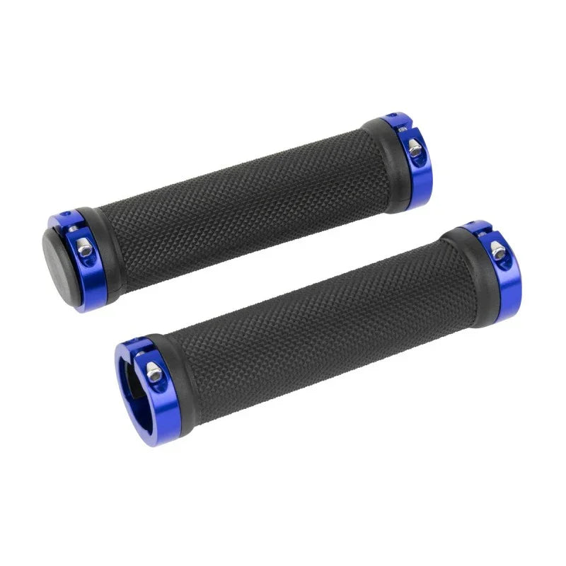 Poignées BMX noires avec extrémités bleues, texture antidérapante pour une meilleure prise en main