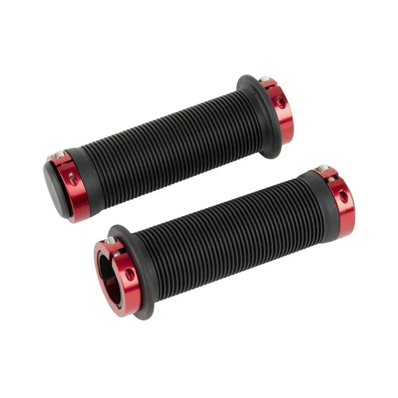 Poignées BMX noires texturées avec embouts rouges en aluminium, grip antidérapant pour vélo de freestyle