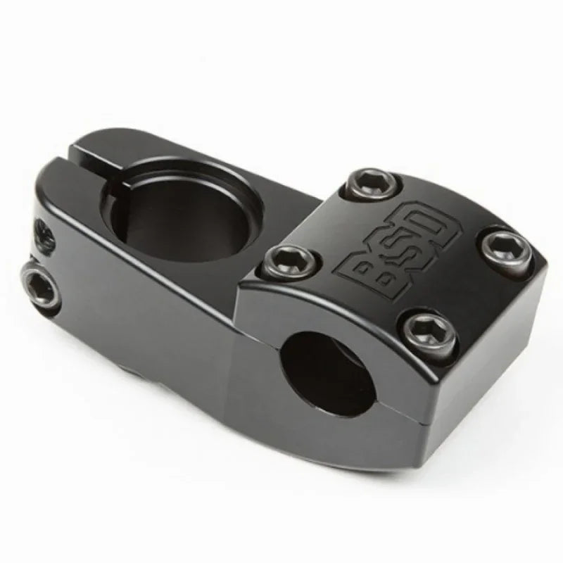Potence de BMX noire avec logo BSD gravé