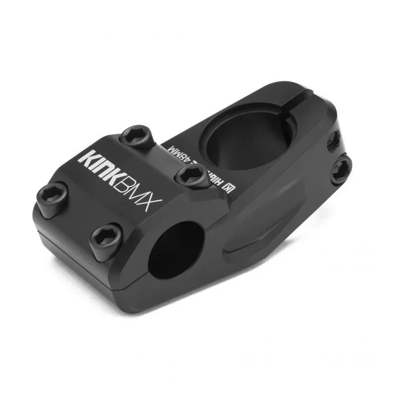 Potence BMX noire Kink avec montage 48mm, composant vélo freestyle robuste et léger