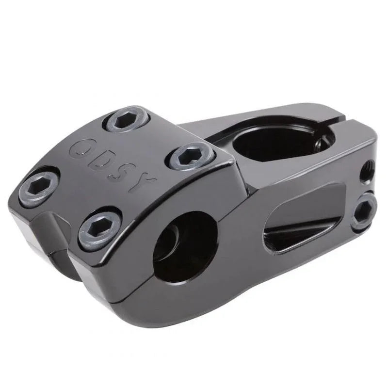 Potence BMX noire ODSY pour vélo de freestyle, robuste et légère, avec vis hexagonales