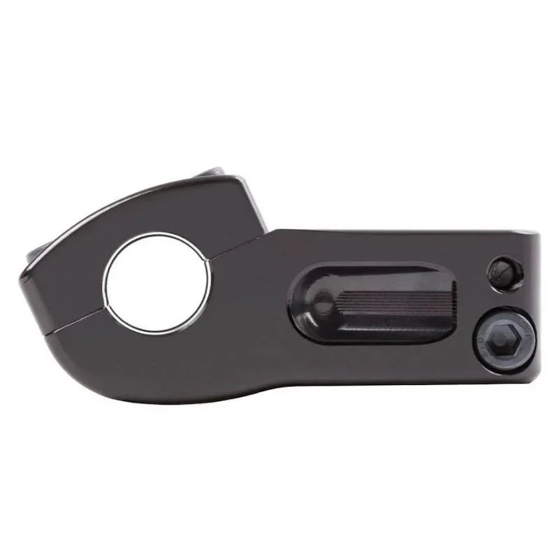 Potence BMX noire avec collier de serrage et vis de fixation, composant vélo tout terrain
