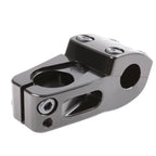 Potence BMX noire robuste avec vis de fixation et design ergonomique