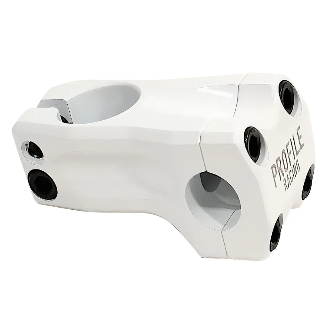 Potence BMX blanche Profile Racing, composant de vélo freestyle avec vis noires et design léger