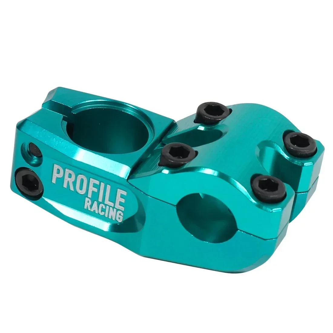 Potence BMX Profile Racing turquoise avec vis noires, composant vélo freestyle