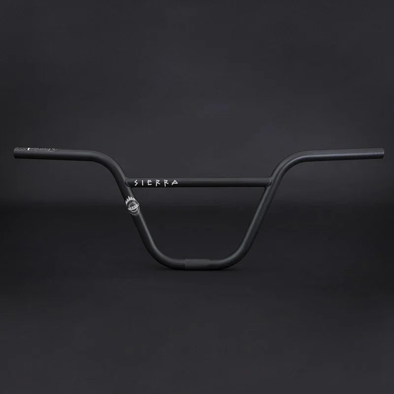 Black BMX handlebars Sierra model with white graphics on a dark background