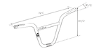 BMX bike handlebar diagram with measurements, featuring rise, width, and angle details.