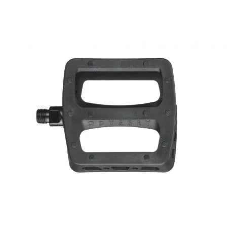 Pedal BMX Odyssey noir, design robuste avec fixation plateforme, idéal pour freestyle et tricks