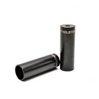 Pair of black BMX bike pegs with Molotov logo, designed for stunt and freestyle riding