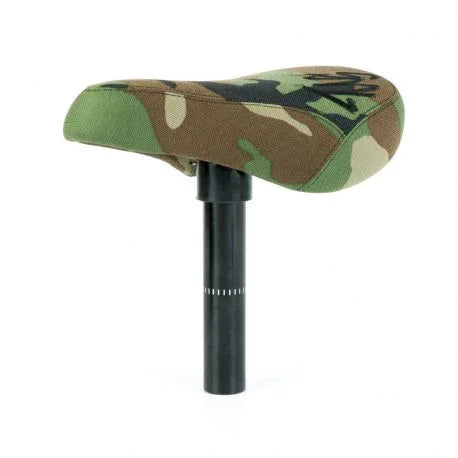 Selle BMX camouflage vert et marron sur tige noire
